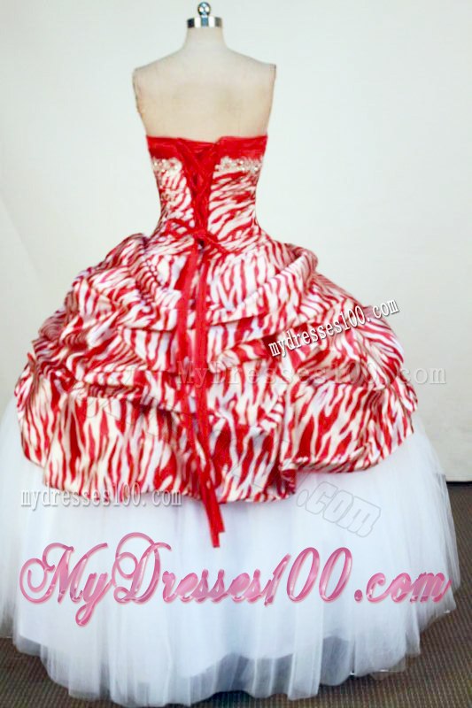 New Style Strapless Beading Sweet sixteen dresses with Red and White Zebra